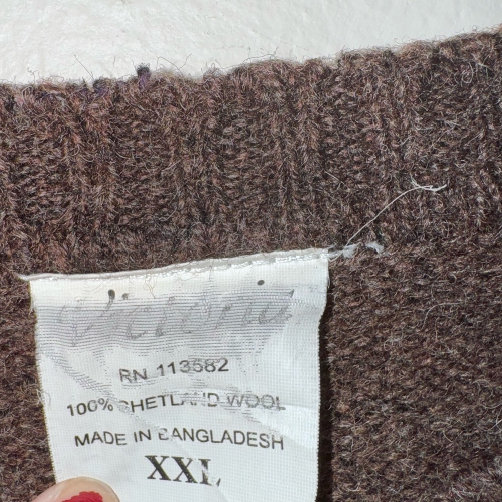 Vintage Shetland Wool V-Neck Sweater XXL Brown - Picture 3 of 8